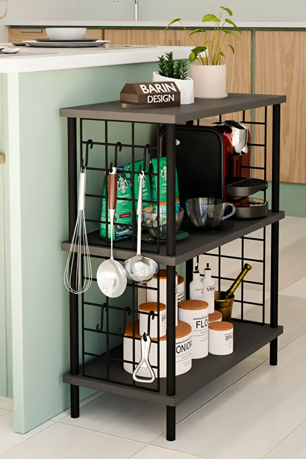 3 Raflı Telli Çevir-Kur Çok Amaçlı Raf Ünitesi | Metal Gövde Mutfak Düzenleyici | Pratik Organizer